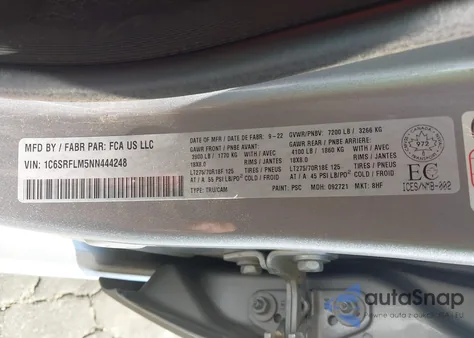 2022 Ram 1500 Rebel из США, поврежденный, VIN 1C6SRFLM5NN444248